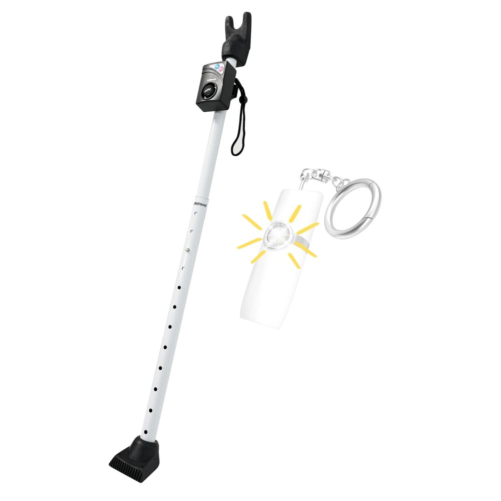 SecurityMan Door Security Bar with 120dB Alarm & Personal Safety Keychain Alarm (White)  Adjustable Door Jammer Stick & 130dB SOS Siren for Home and Personal Safety