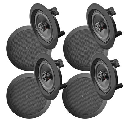 Pyle 4 Pack Dual 6.5 Inch Speaker System, in Wall and in Ceiling Stereo Sound, Black