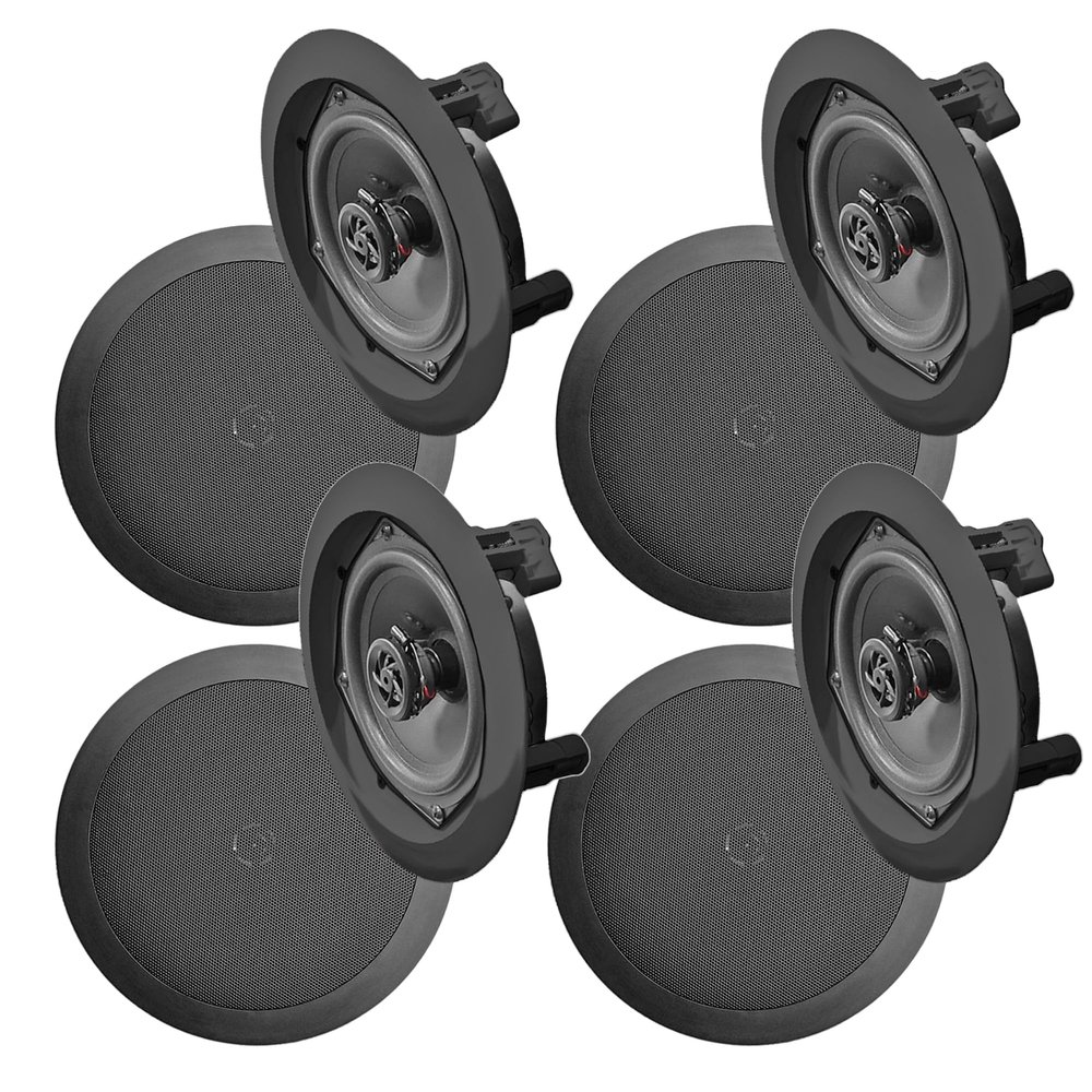Pyle 4 Pack Dual 6.5 Inch Speaker System, in Wall and in Ceiling Stereo Sound, Black