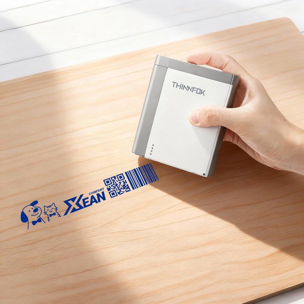 THINNFOK Mini Handheld Printer,Portable Quick Dry Inkjet Printer,1.02 Inch Print Height on Paper,Wood,Plastic,Metal, Clothes,APP for Customized Designs,Text,Barcodes,QR,Pictures,Logo,Label