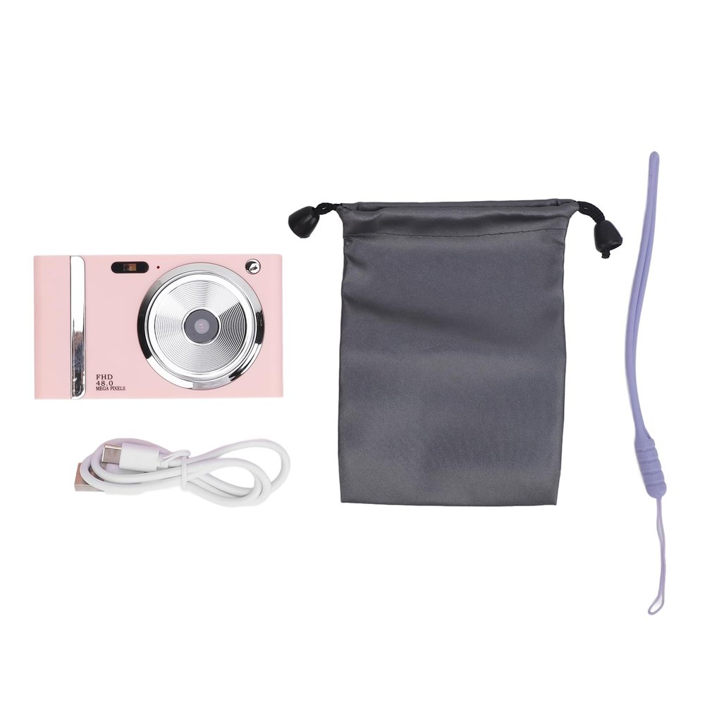 1080P 48MP Digital Camera with 16X Zoom, Anti Shake, Face Detection, HD Retro Style, Small Size, Ideal Travel and Special Occasions (Pink)