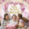 Happy Birthday Mom Backdrop Pink Flower Heart Glitter Mother's Day Decor Photography Background Mom's Birthday Backdrop for Women Party Decorations Banner Photo Props (8x6FT) view 3