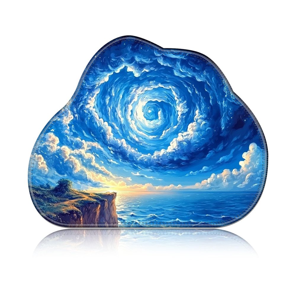 KUJKBFWJ Cloud Gaming Mouse Pad, Irregular Mini Mouse Pad with Non-Slip Base, Cute Desk Mousemat with Stitched Edges, 11.8 x 9.5 in, Sea Cloud