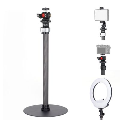 Koolehaoda Tripod Stand Extendable Monopod Carbon Fiber Pole wiht Round Base for Desk, 360 Rotatable Ballhead Tabletop Webcam Stand for DSLR Camera, Light, Webcam, Live Streaming, Vlogging