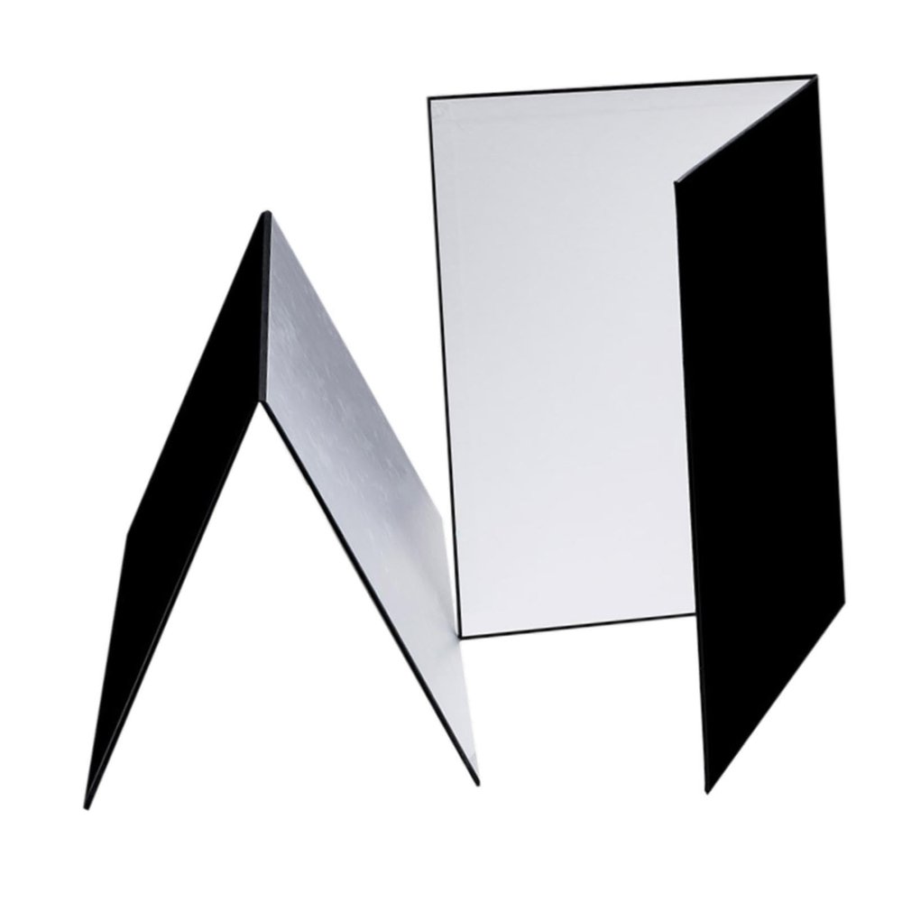AsrMyjcx 2X Light Reflectors Professional Foldable Practical Portable Photography Cardboards Light Diffuser Boards for Food Still Life, Black White Silver, A4