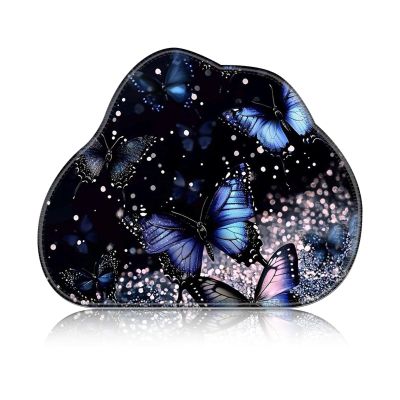 KUJKBFWJ Cloud Gaming Mouse Pad, Irregular Mini Mouse Pad with Non-Slip Base, Cute Desk Mousemat with Stitched Edges, 11.8 x 9.5 in, Black-Blue Butterfly