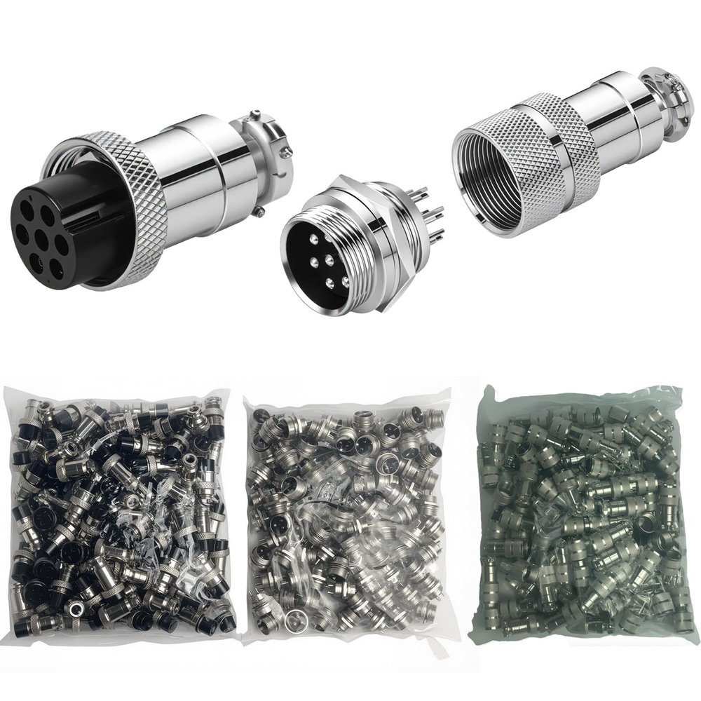 100 Sets GX12 12mm Aviation Docking Connector Set (100 Pairs) - 2/3/4/5/6/7 Pin Male & Female M12 Circular Plug/Socket with Dust Covers(7P)