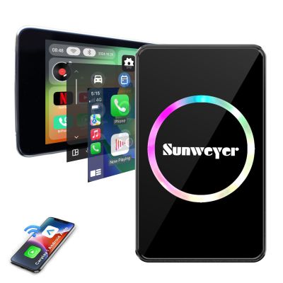 Sunweyer 2025 Wireless CarPlay Adapter Android Auto Streaming Box SW12 Pro with Netflix, YouTube, Hulu, App Install - Ai Box, Dual WiFi, Bluetooth, HDMI, LED Ambient, for Wired Car Play Cars