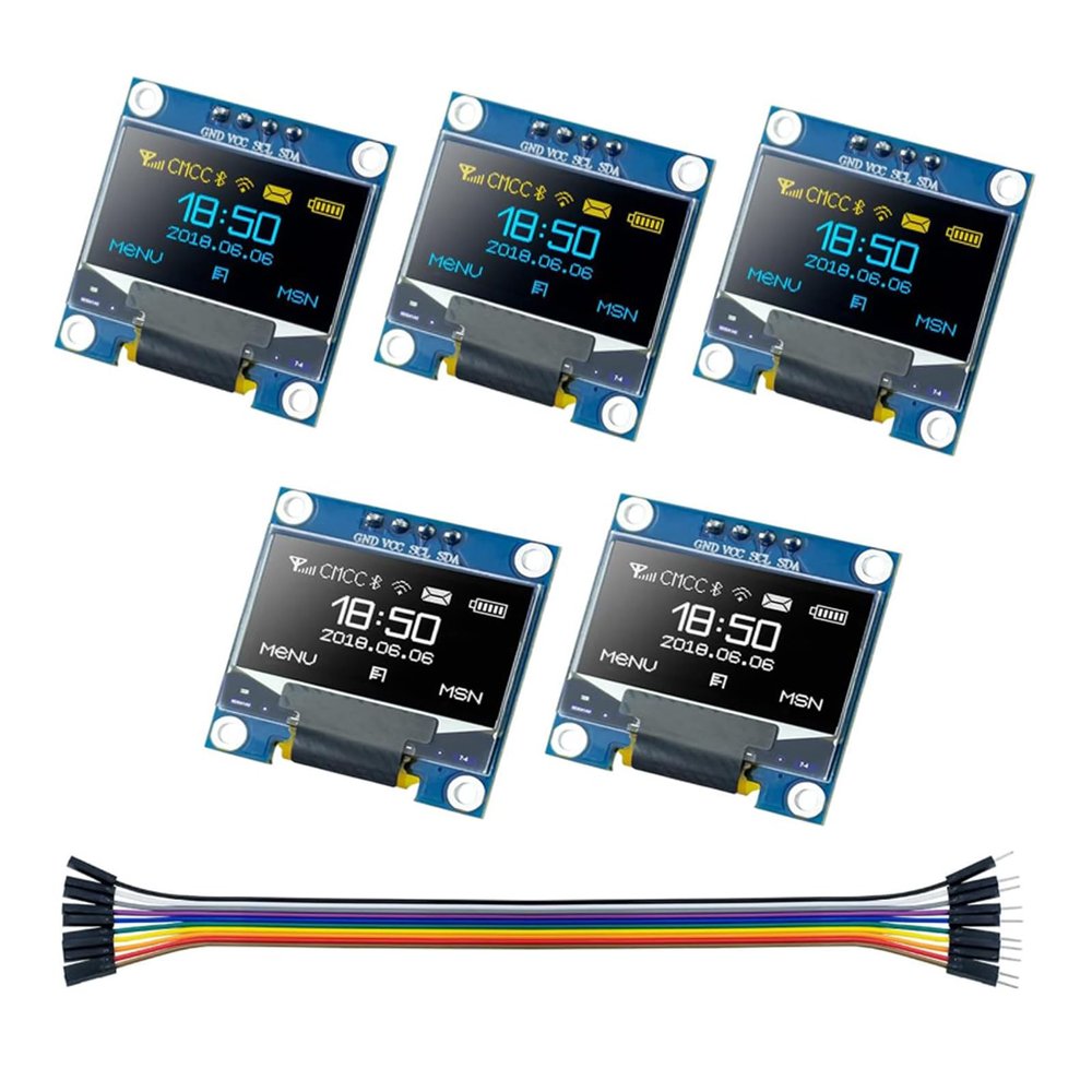 5 Pcs 0.96 Inch OLED I2C IIC Display Module 12864 128x64 Pixel SSD1306 Mini Self-Luminous OLED Screen Board Compatible with Arduino Raspberry Pi, with 10pin Male to Female Cable