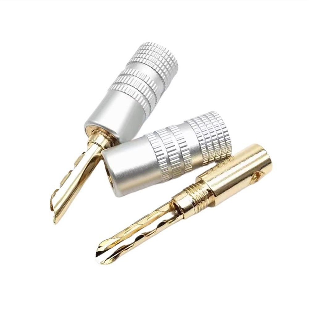 10Pcs 4mm Serrated Banana 24K Gold Plated Copper Banana Connector Male Speaker Black&Red(10 Black)