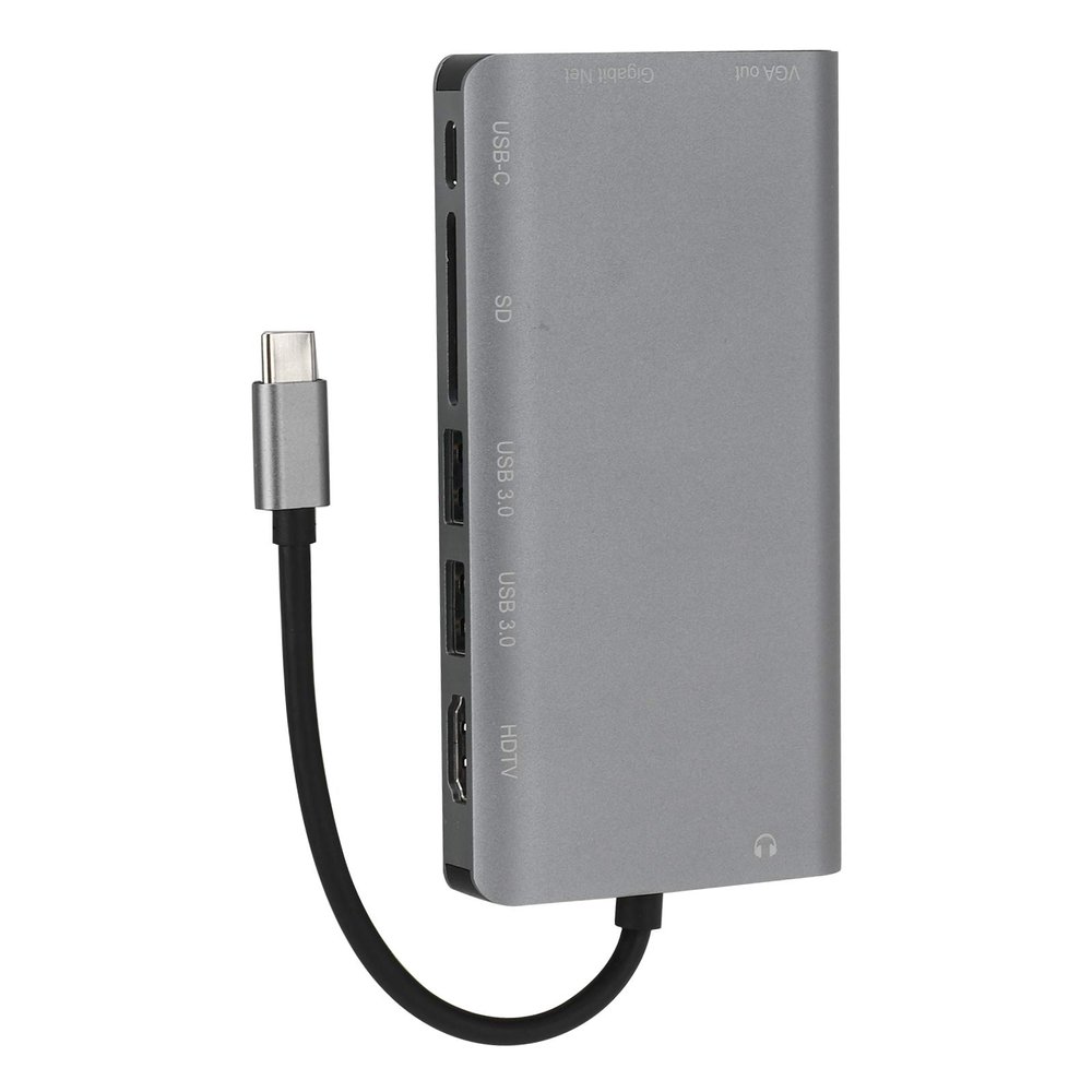8 in 1 Multifunction Laptop Hub, Type C to RJ45 VGA USB3.0 Jack SD HDTV PD Interface, Fast Charging Support, Gray Aluminum Alloy Design