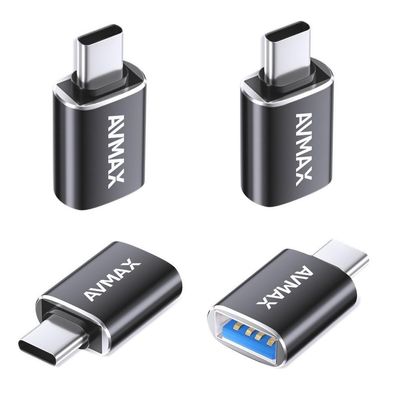 AVMAX USB C to USB A Adapter 4 Pack, USBC Male to USB A 3.0 Female OTG Adapter, Type C Male to Type A Female 3.0 OTG Adapter for Apple iPhone 16 15, Flash Thumb Drive,Mac,iPad,Samsung Galaxy
