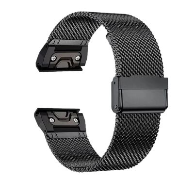 BRART 1.0 Mesh Stainless Steel Band for Garmin Smart Watch Replacement Strap 20mm 22mm 26mm Metal Wristband Bracelet Belt Accessories Watchbands(Black,20mm)