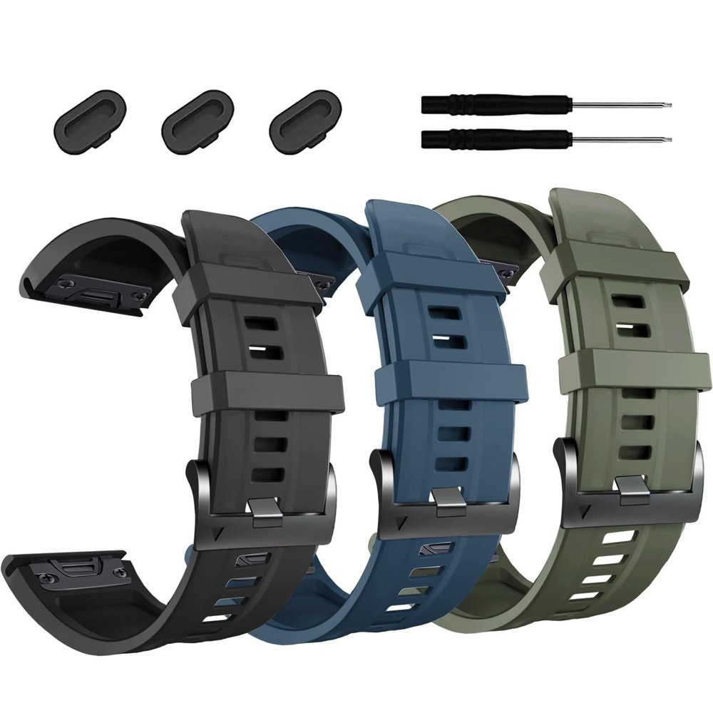 BUDAY 26mm Watch BandFor Garmin Fenix 7X Pro Epix Pro 51mm Fenix 6X Watch Strap Fenix 5X Plus Silicone Wristband Fenix 6X Pro Descent Mk2i MK3i 51mm Smartwatch WristBand(3pack G)