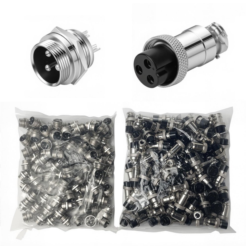 100 Sets GX16 16MM Aviation Connector Kit - 3 Pin Metal Male/Female Panel Mount Adapter Plug Socket Set for Industrial Electronics(GX16 Nut 100 Sets,3P)