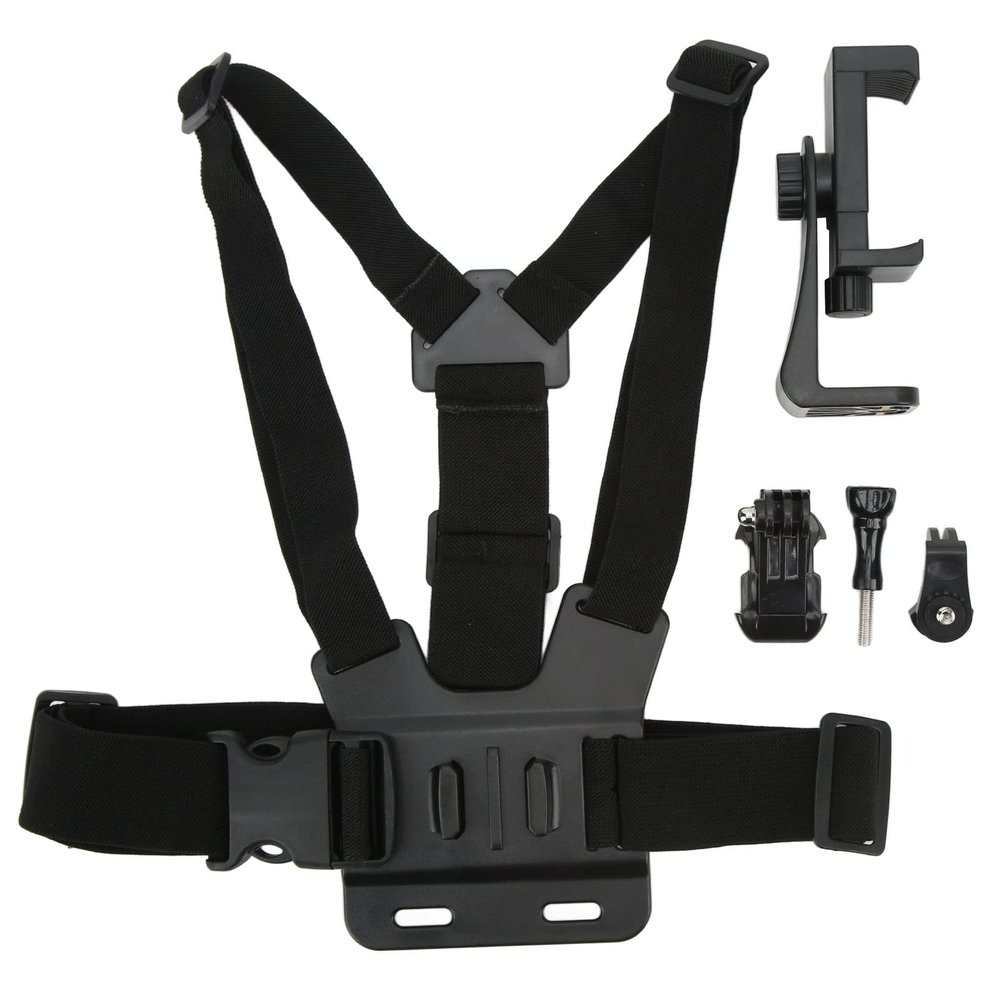 Adjustable Design,Chest Mount Harness Strap with Phone Holder, Ideal for Surfing, Skiing, Skateboarding, Biking, Motorcycle. Immersive