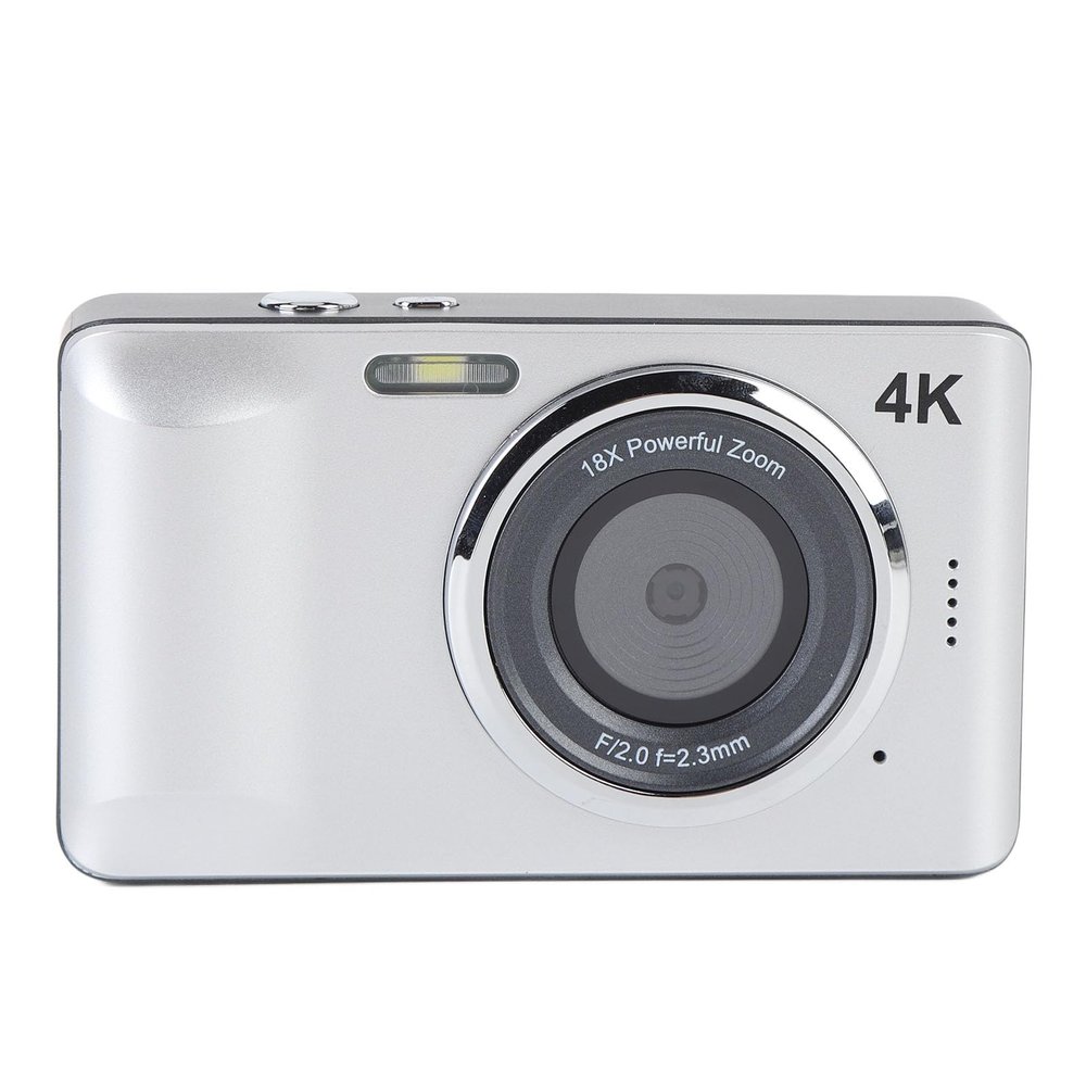 4K 64MP Compact Digital Camera with Autofocus, 18X Zoom, and 2.8-Inch Screen Point and Shoot Camera for Travel Photography (Silver)