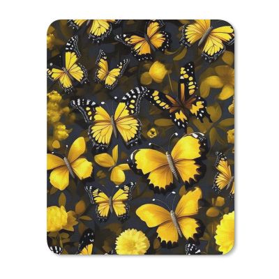 Square Waterproof Mouse Pad Non Slip Rubber Base MousePads Yellow Flowers Butterflies Printed Washable Mouse Mat for E-Sports Gaming Offices