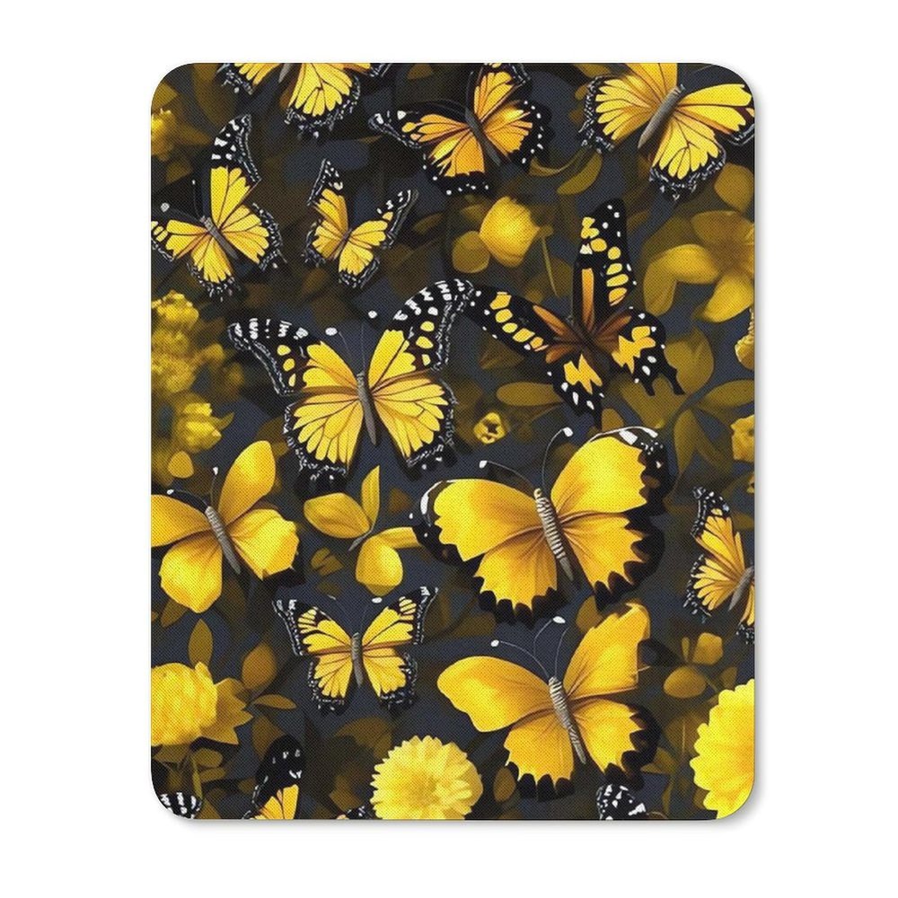 Square Waterproof Mouse Pad Non Slip Rubber Base MousePads Yellow Flowers Butterflies Printed Washable Mouse Mat for E-Sports Gaming Offices
