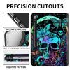 Case for Samsung Galaxy Tab S7 FE 2021,Galaxy Tab S8 Plus 2022, Slim lightnes Folding Stand PU Leather Cover with Multiple Angles for Galaxy Tab S7 Plu/Tab S8+/S7 FE 12.4 inch, Green Skull Moon view 2