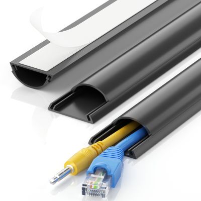 42.5in Cord Cover, Cord Hider for 1-2 Cords, Half Round Cord Covers for Wires on Wall, Adhesive Wire Hiders for TV on Wall, 3xL14.2in, W1.18 x H0.43in, Black