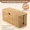 2Pack Large Cable Management Box, Handwoven Imitation Rattan Cord Organizer Wire Hider Box, Desk Cord Management to Hide Cords and Power Strips view 3