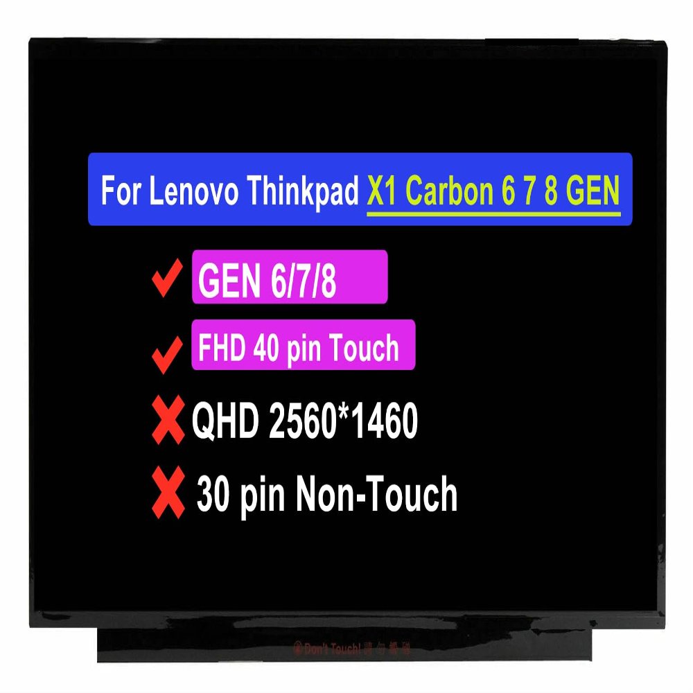 14.0" Screen Replacement B140HAK02.3 for Lenovo Thinkpad X1 Carbon 6 7 8 GEN 20KG 20KH 20QD 20QE 20QR 20R1 20R2 20U9 20UA 01ER483 LCD Touch Display Panel (FHD 1920 * 1080 40 Pins Touch)