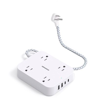 1 Ft Flat Plug Extension Cord, HANYCONY Power Strip with 4 USB Ports(2 USB C), 4 Widely Outlets Extender, Wall Mount, Desk Charging Station for Office, Travel and Cruise Ship Essentials