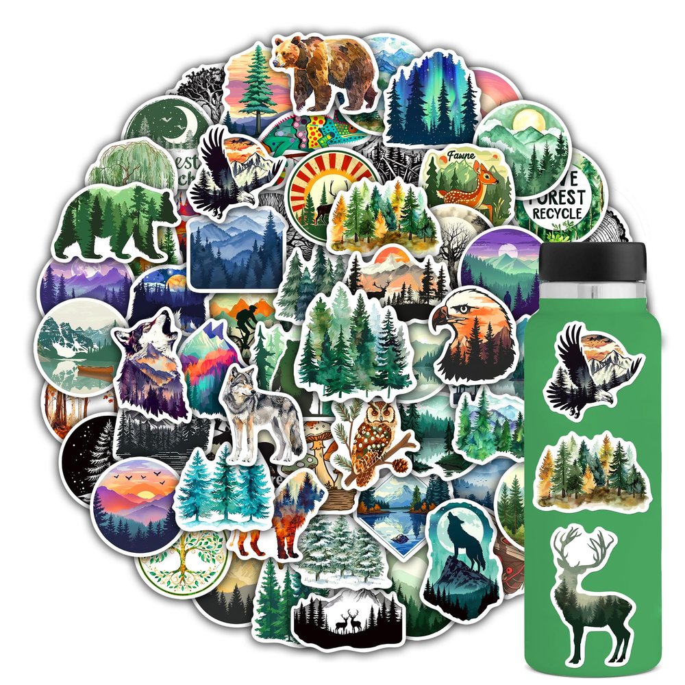 102PCS Forest Stickers,Adventure Aesthetic Outdoor Stickers for Boys Girls Teens Gifts Vinyl Waterproof Decor Supplies Forest Party Nature Decals for Water Bottles,Laptop