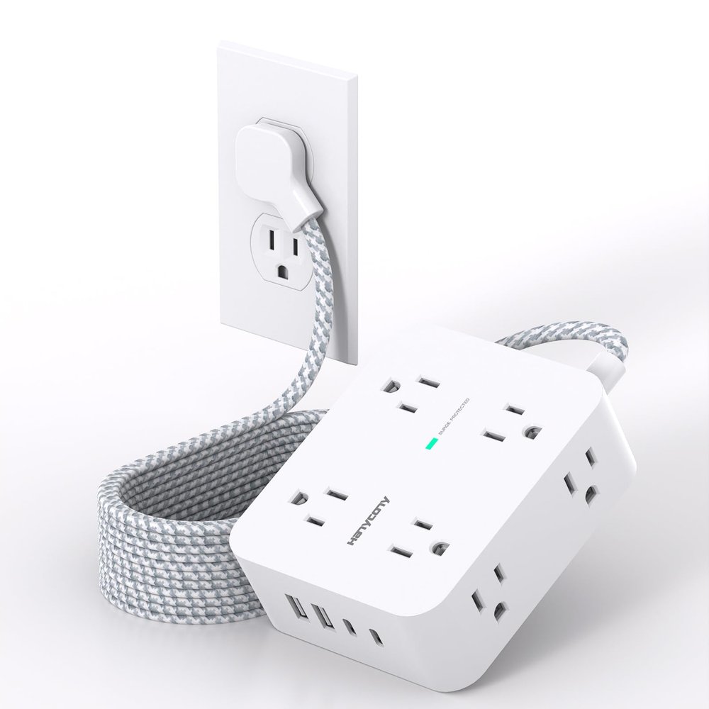 Extension Cord 25 Ft, HANYCONY 1080J Surge Protector Power Strip Long Cord with 8 AC Outlets and 4 USB Ports (2 USB-C), Wall Mount, Desk Charging Station for Home Office College Dorm Room Essentials