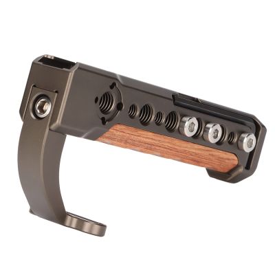 Camera Top Handle Grip, Brazilian Wood Stabilizer with Magnetic Hex Wrench, Ergonomic Design for Camera Cage, Aluminum Alloy Material, 1/4 and 3/8 Inch Threaded Holes