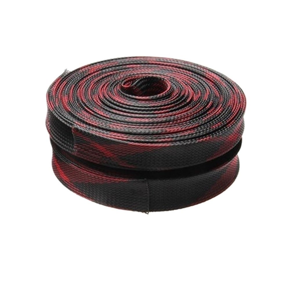 5M Black Red Braided PET Expandable Wire Loom, 2~25mm Braided Wire Sleeving Mesh, Cable Management for The Protection Wires(4mm)