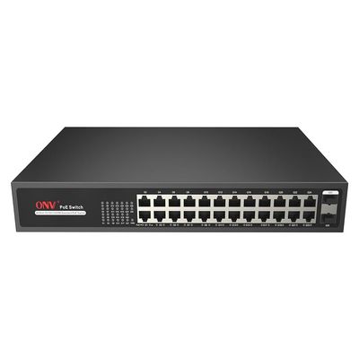 26-Port Full Gigabit PoE Fiber Switch, Port 1-16 can Support IEEE 802.3 af/at PoE Standard, 2*1000M Uplink SFP Ports Unmanaged PoE Switch