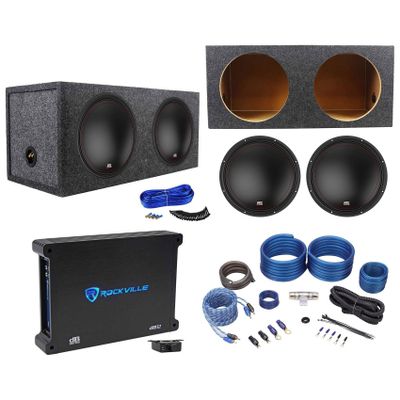 Audiosavings Bundle: (2) 12" 500W Peak/250W RMS 2-Ohm Car Subwoofers Bundle with 2000W Peak/500W RMS Mono 2-Ohm Amplifier + Dual Sub Box Kit + Dual 12 Sealed Enclosure + Car Amp Wiring Kit (6 Items)