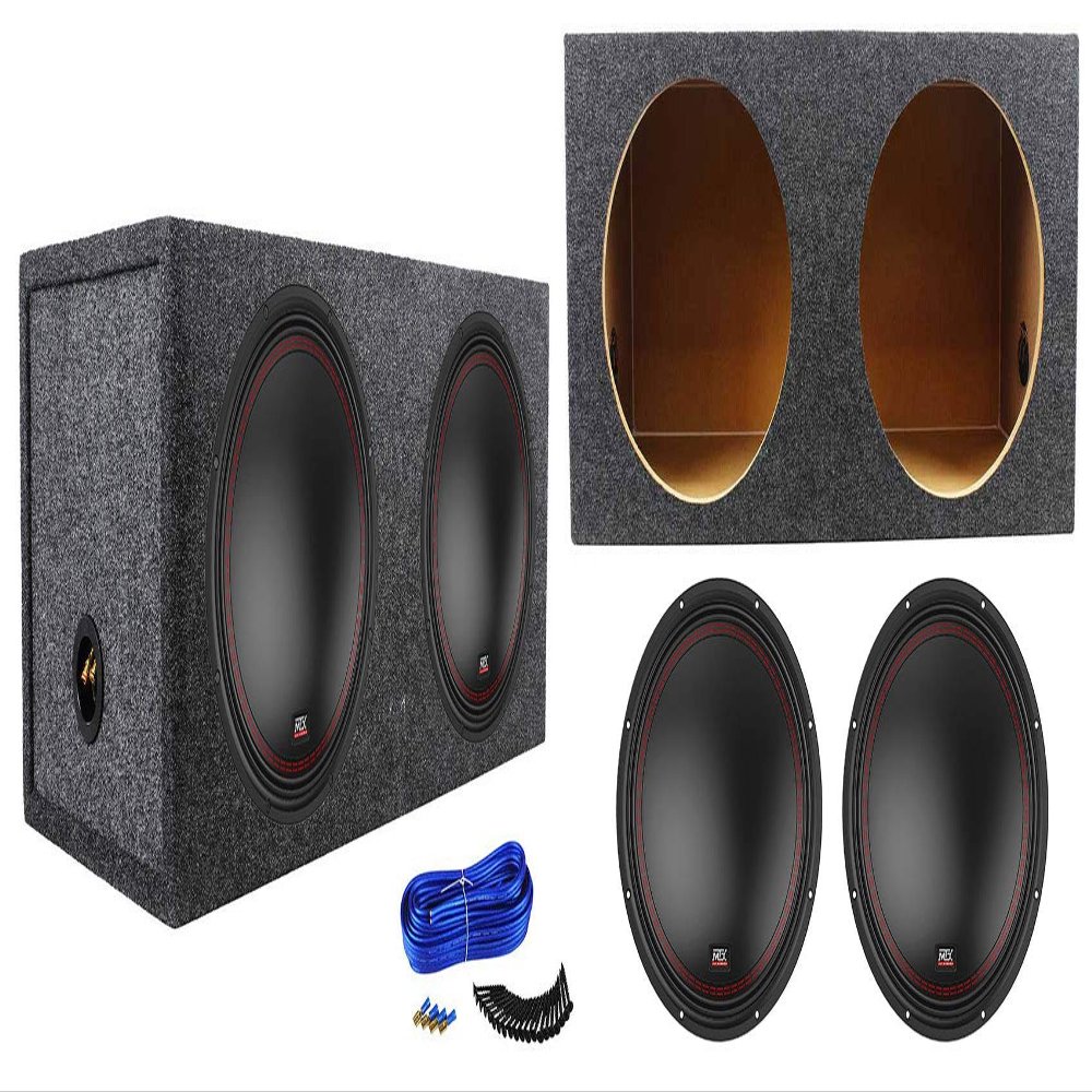 Audiosavings Bundle: (2) 5512-22 12" 800W Peak/400W RMS DVC 2-Ohm Car Subwoofers Bundle with Dual Sub Box Kit + Rockville RD12 Dual 12 1.25 cu.ft. Sealed Subwoofer Enclosure (4 Items)