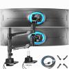 ARES WING Dual Monitor Mount, Adjustable Stacked Monitor Stand with USB A/C, Heavy Duty Gas Spring Monitor Desk Stand for 2 Monitors for 24-57 Inch Ultrawide Screen, 75/100/200 Vesa Mount, Black view 1