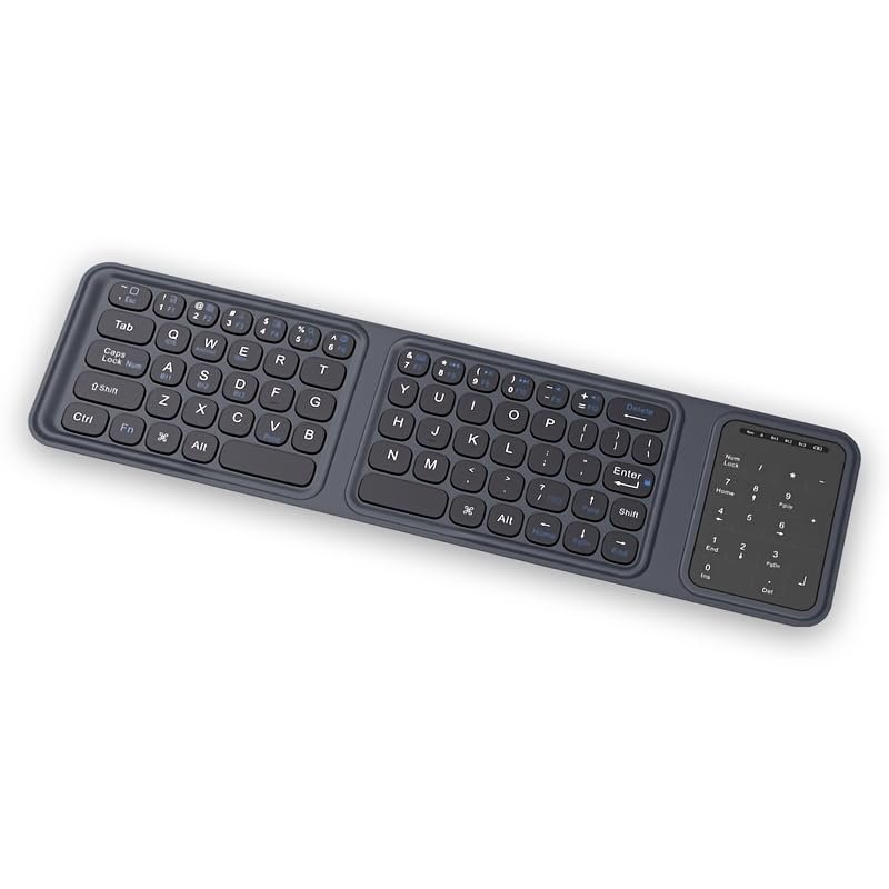 JOMAA Tri-Fold Wireless Keyboard - Ultra-Thin Lightweight, PU Leather Cover 3 Device Connections, Silent Typing Portable Design, Compatible with Windows, Mac, iOS Android, Tablet Phone Laptop