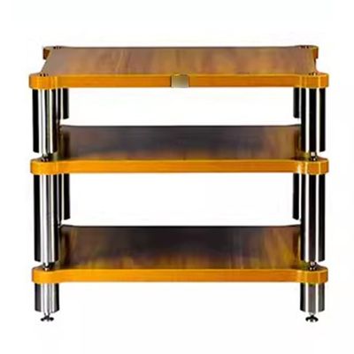 3 Tiers Solid Wood Audio Rack AV Shelf with Media Storage Shelves for Speaker Amplifier TV Stand (Wood Color-60 * 70 * 48cm)