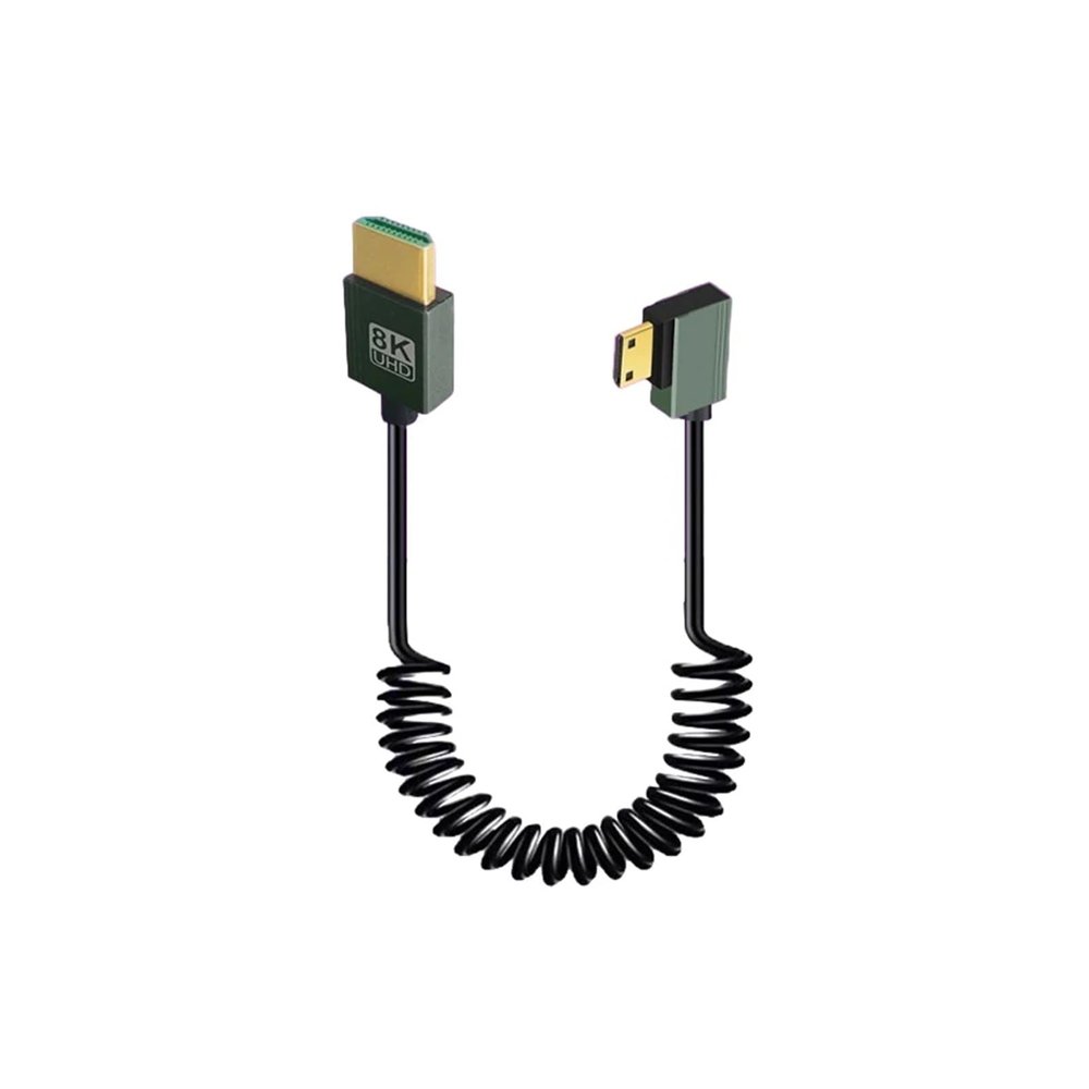 Portable Lightweight 8K UHD Cable M/i/ni -HD M;ic/ro -HD Stretch Spring Curl Flexible HD2.1 Cord Compatible with The PC Tablet Camera Monitor HDTV(HD to MiniHD Left)