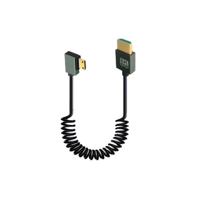 Portable Lightweight 8K UHD Cable M/i/ni -HD M;ic/ro -HD Stretch Spring Curl Flexible HD2.1 Cord Compatible with The PC Tablet Camera Monitor HDTV(HD to MiniHD Right)