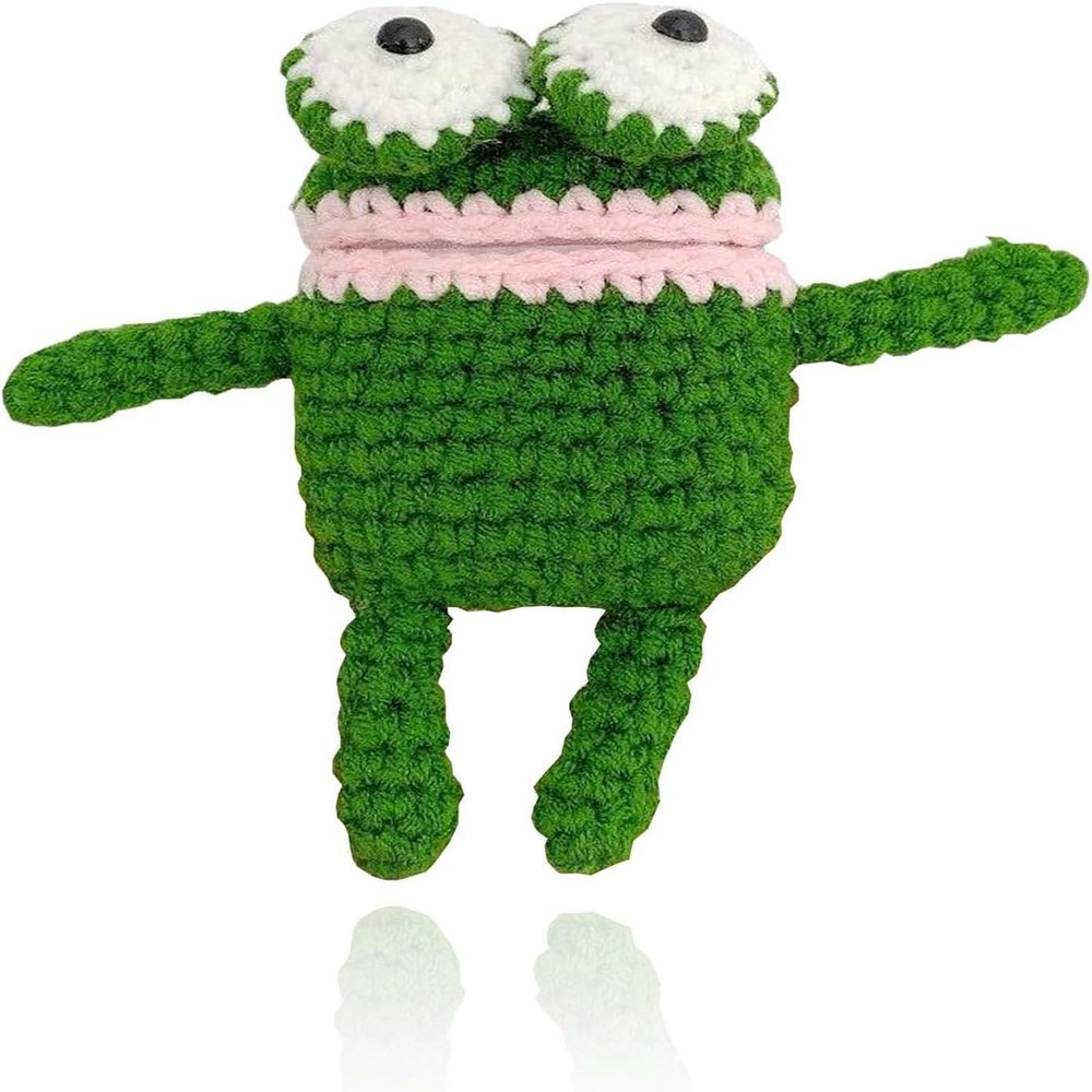 QoKcoahn Cute Cartoon Plush Case for AirPods 2nd 1st Generation Case,3D Kawaii Fluffy Knitted Green Frog Soft Silicone Cover with Keychain Cool Funny Boys Girls Women for AirPods 1&2