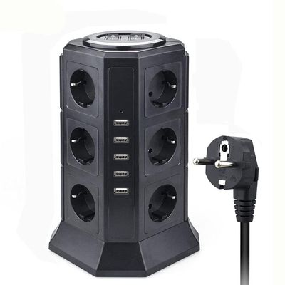 AFPSDLFJDLS Tower Multiple Power Strip Vertical EU Pluging 12 Way Outlets Sockets with Surge Protector Circuit Protection 2m Extension Cord