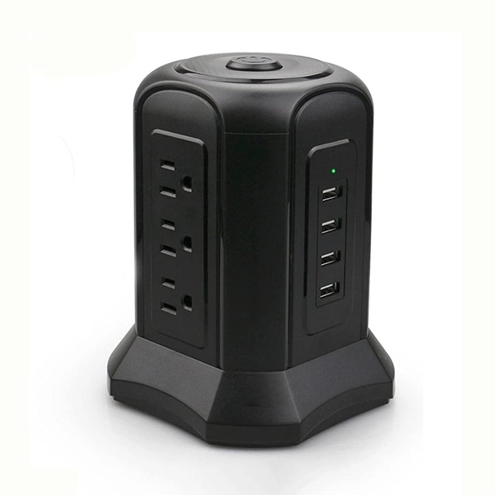 AFPSDLFJDLS Tower Multiple Power Strip Vertical Surge Protector 9 AC US Pluging Sockets Outlets with 4 Pole Switch 2m Extension Cord