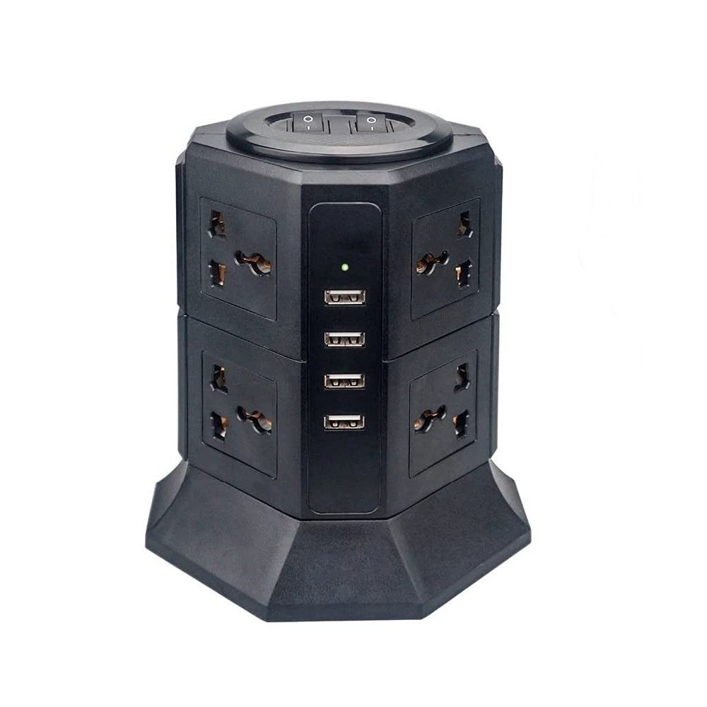 AFPSDLFJDLS Power Strip Vertical 8/12 EU/UK/US/Electric Pluging Universal Outlet Sockets Charger Surge Protector 6.6ft/2m Extension Cord(EU Plug,2 Layers)