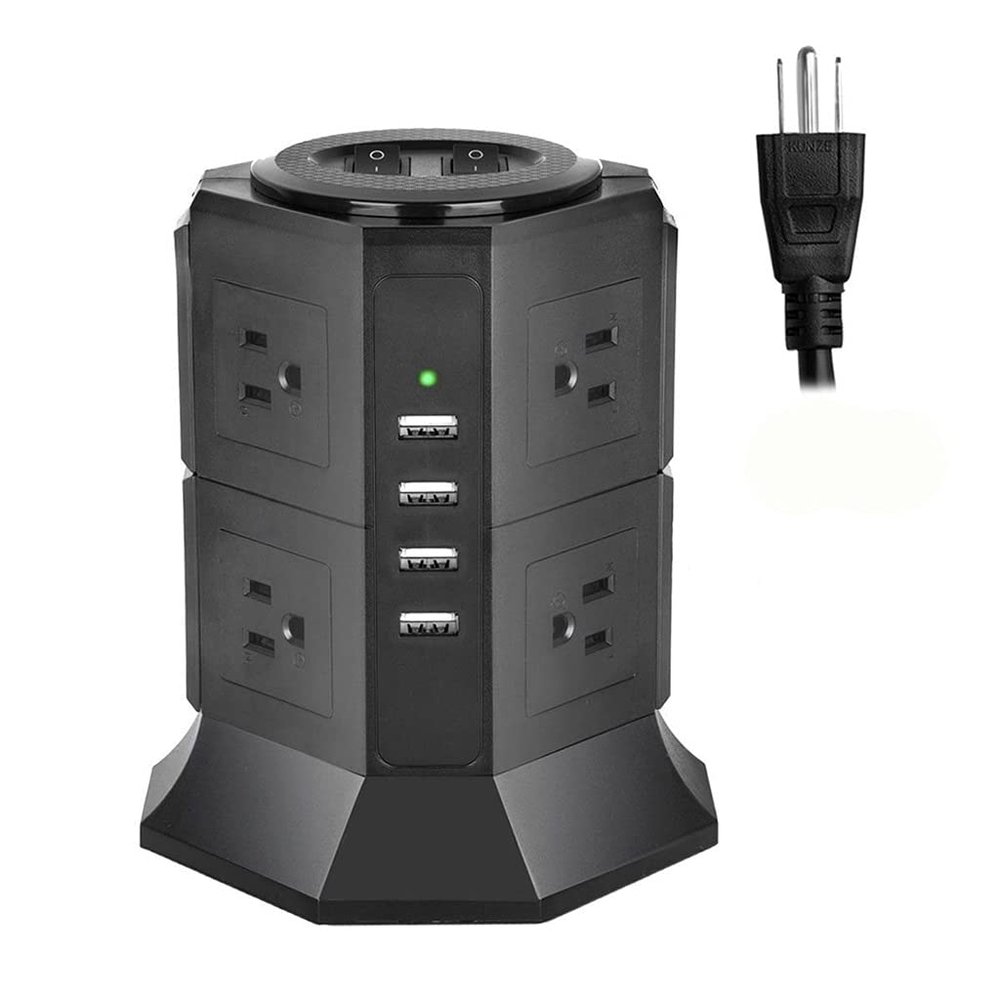 AFPSDLFJDLS Vertical Power Strip Tower Surge Protector 8/12 Way US Electric Pluging Outlets Chargier 6.5ft Extension Cord for Home Office(2 Layers)