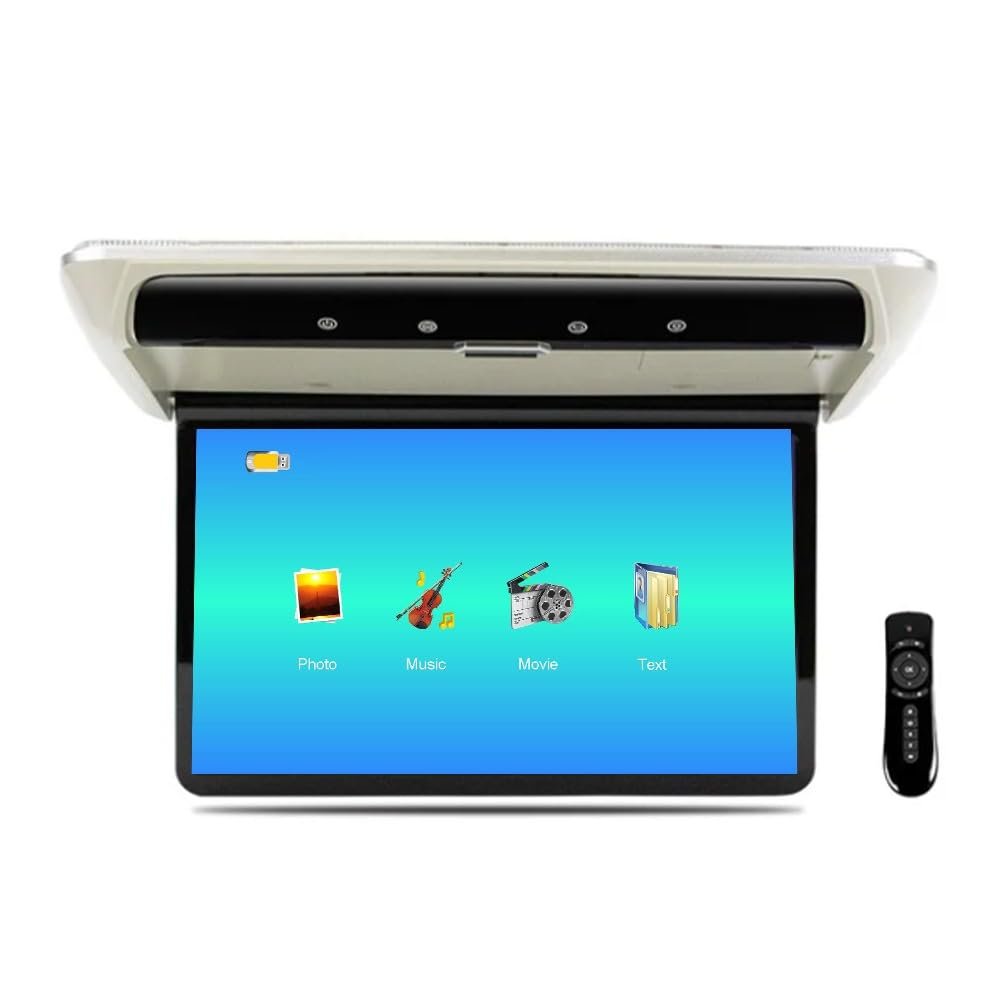 Car 15.6 Inch Overhead Monitor Screen Display LED Vehicle Flip Down Roof Mount Console HDMI TV Player Control Panel NO DVDGrey-B