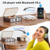CARONSORT Retro Cd Player Can Rip to USB,Nostalgic Bluetooth CD Player for Home,Built-in Speakers with LCD Screen,Supports Coaxial/3.5mm/FM Radio with Remote Control-Wired Walnut Brown view 3