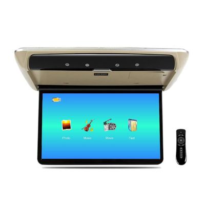 Car 15.6 Inch Overhead Monitor Screen Display LED Vehicle Flip Down Roof Mount Console HDMI TV Player Control Panel NO DVDBeige-B