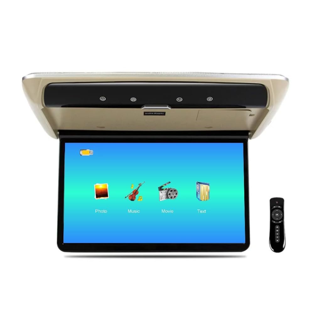 Car 15.6 Inch Overhead Monitor Screen Display LED Vehicle Flip Down Roof Mount Console HDMI TV Player Control Panel NO DVDBeige-B