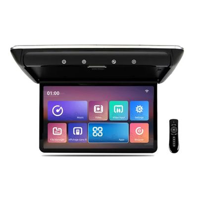 Android Car Overhead Player 12.2 Inch Wide IPS Screen Video Car Roof Mount Monitor with Built-in Stereo Speakers Flip Down Overhead Car Monitor Support Bluetooth WiFi HDMI USB NO DVDBlack